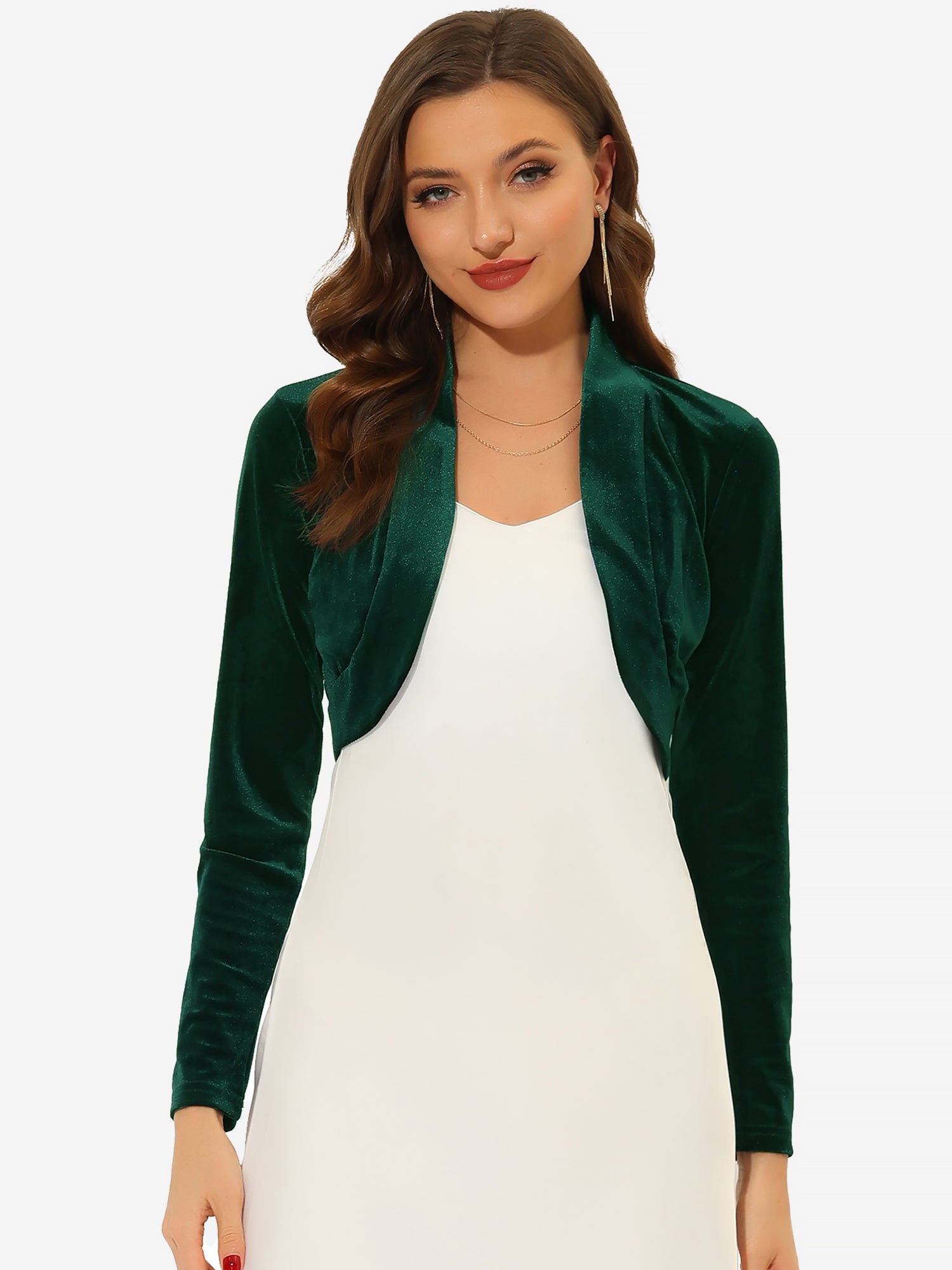 Velvet Open Front Long Sleeve Cropped Bolero Shrug