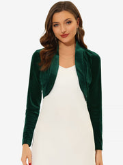 Velvet Open Front Long Sleeve Cropped Bolero Shrug