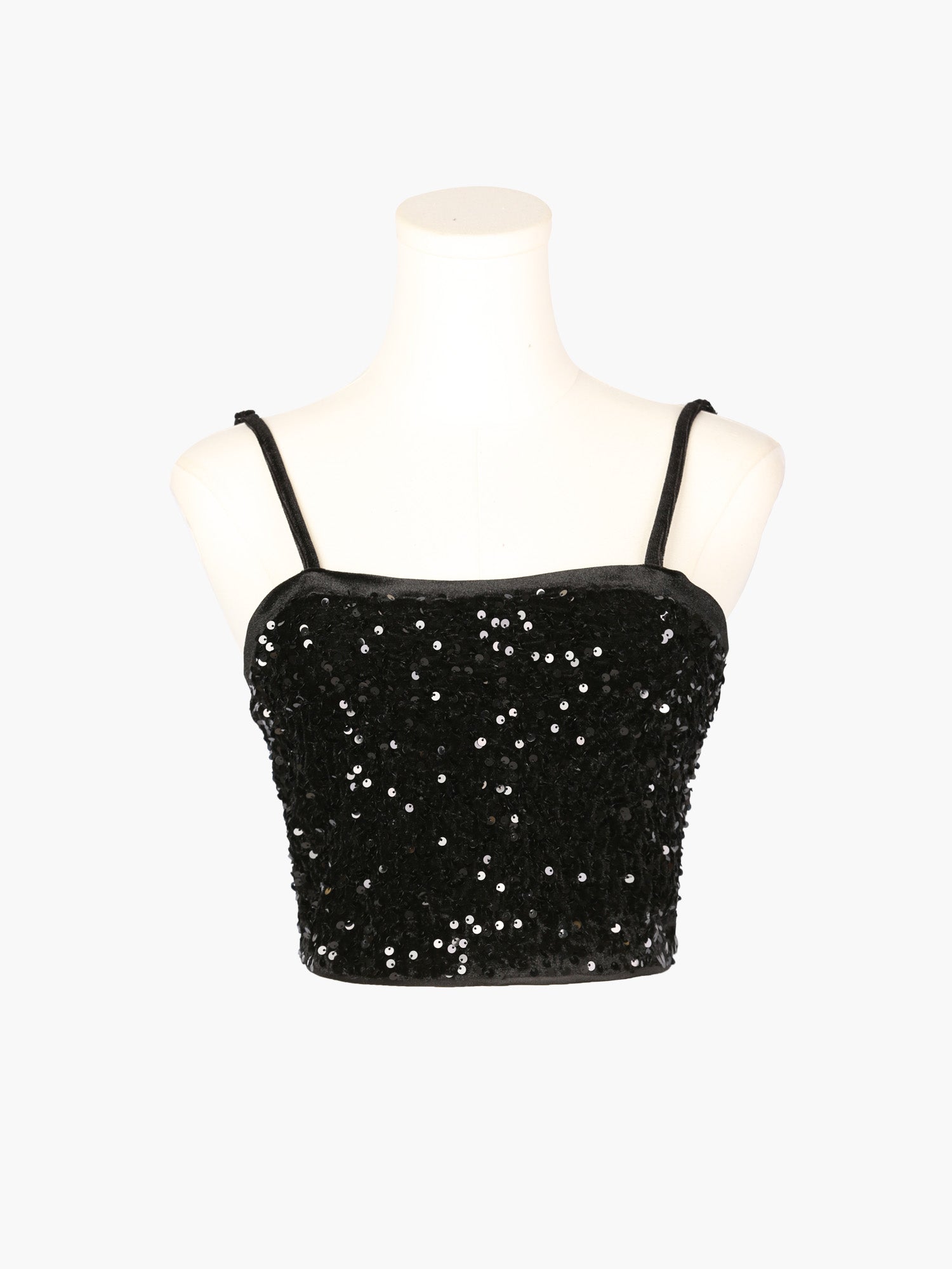 Sequined Velvet Spaghetti Strap Club Party Cropped Cami Top