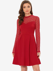 Party Heart Mesh Sheer Sleeve Crew Neck Skater Short Dress