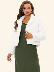 Allegra K Cropped Notch Lapel Faux Fur Fluffy Jacket