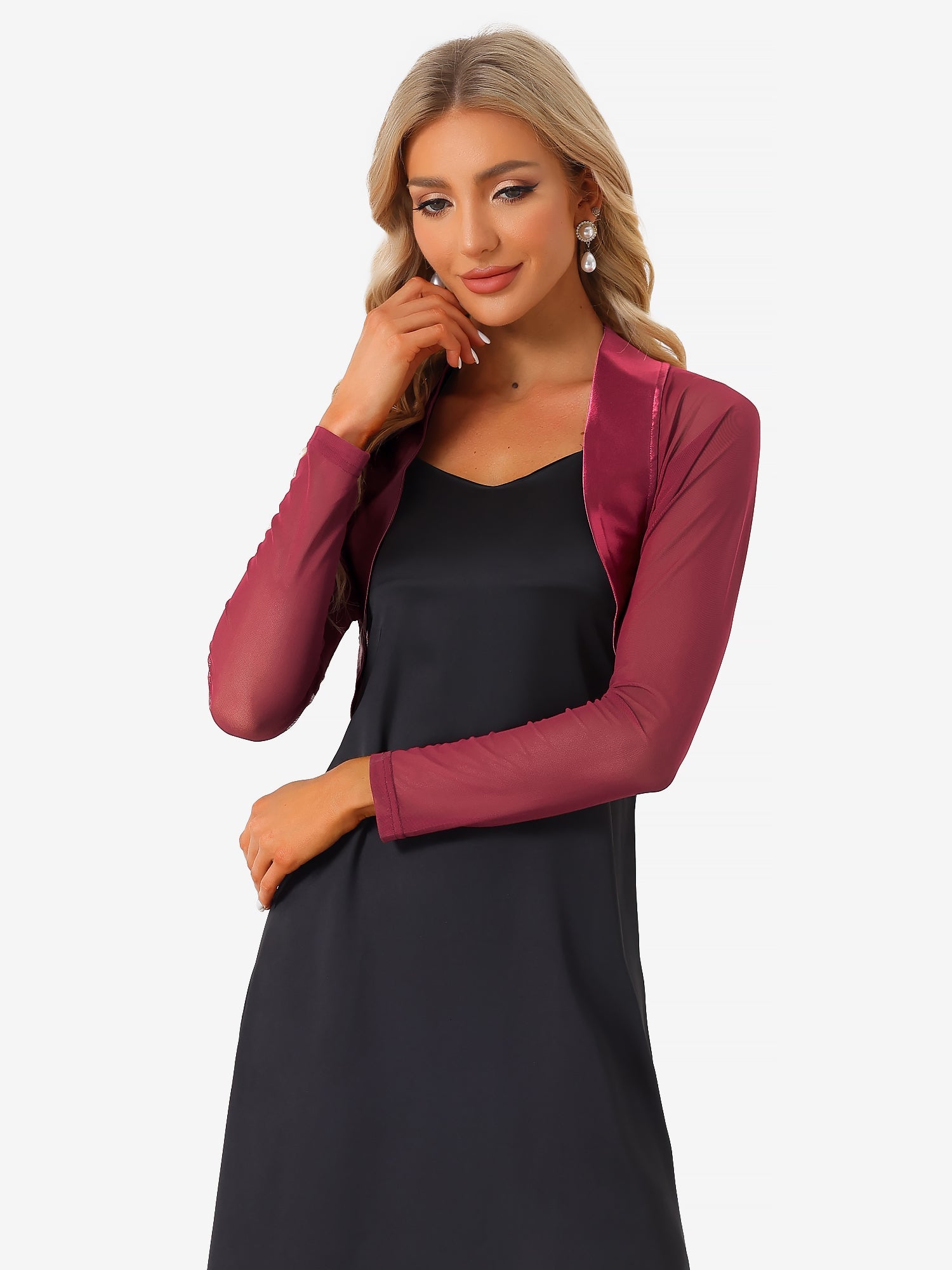 Satin Mesh Sheer Open Front Elegant Cropped Bolero Shrugs
