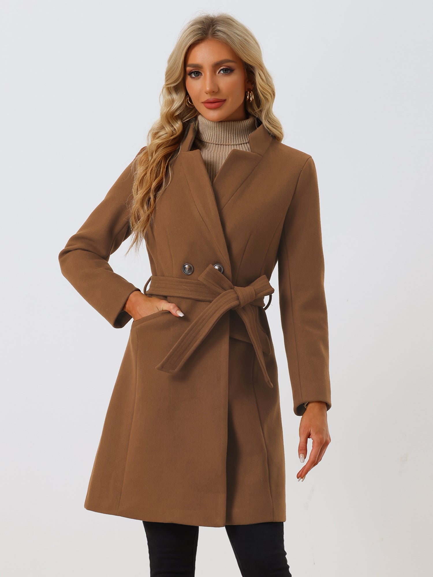 Belted Stand Collar Winter Fully Lined Belted Coats