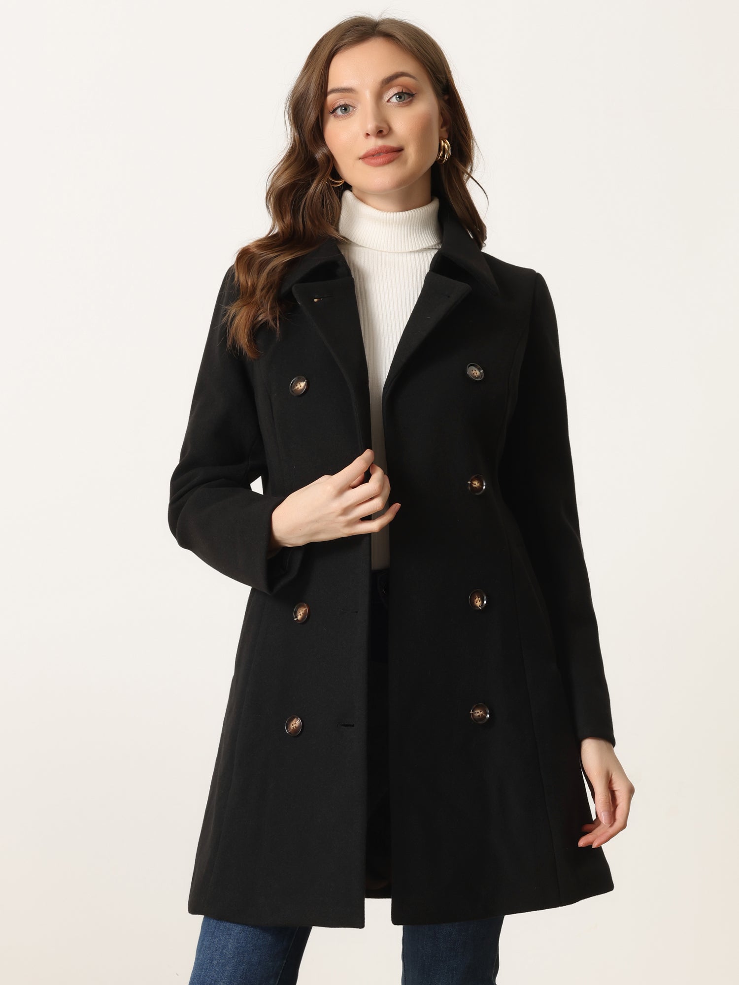 Lapel Double Breasted Slant Pocket Button Belted Pea Coats