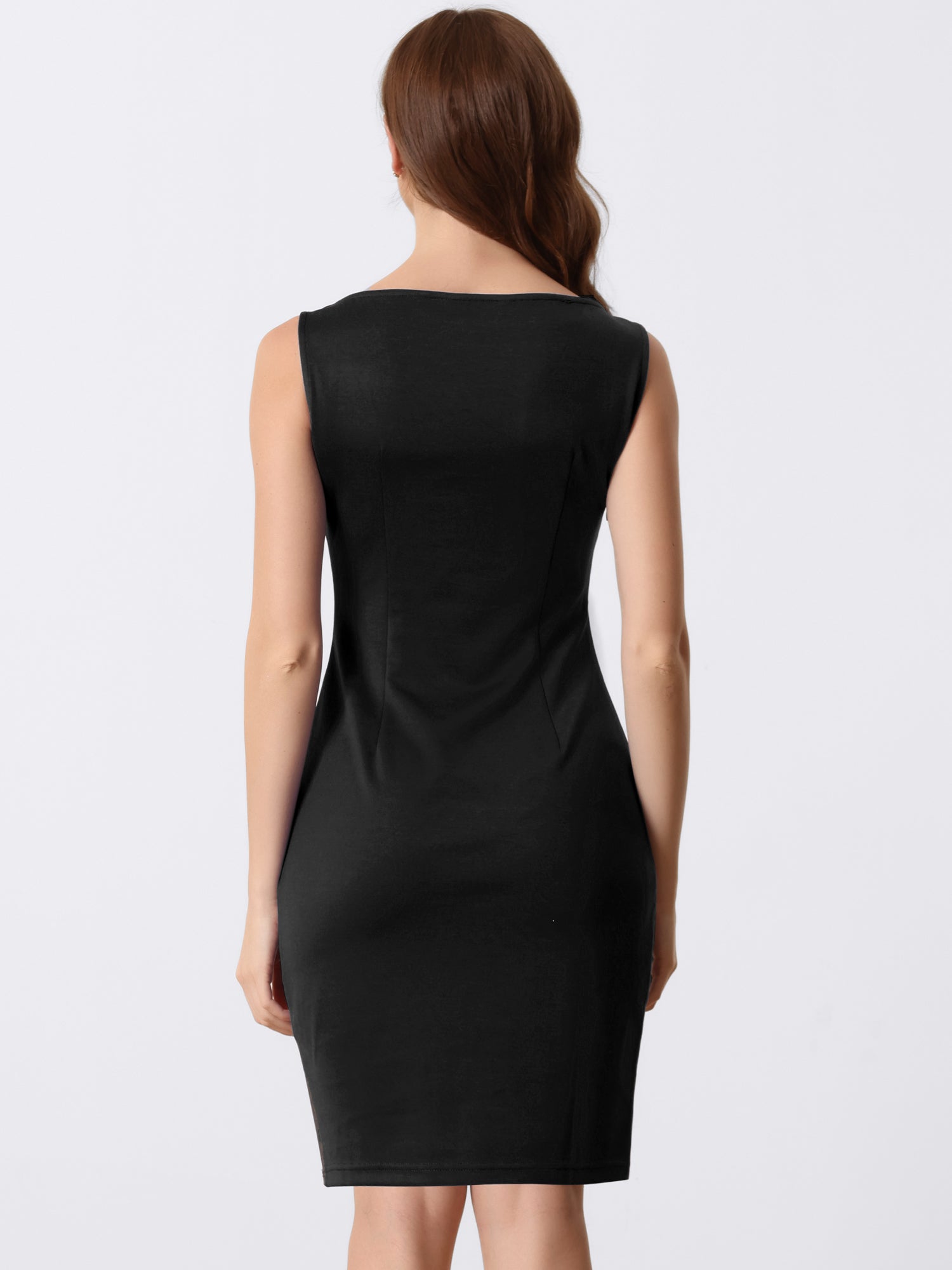 Sleeveless Sheath Boat Neck Casual Office Solid Midi Dress