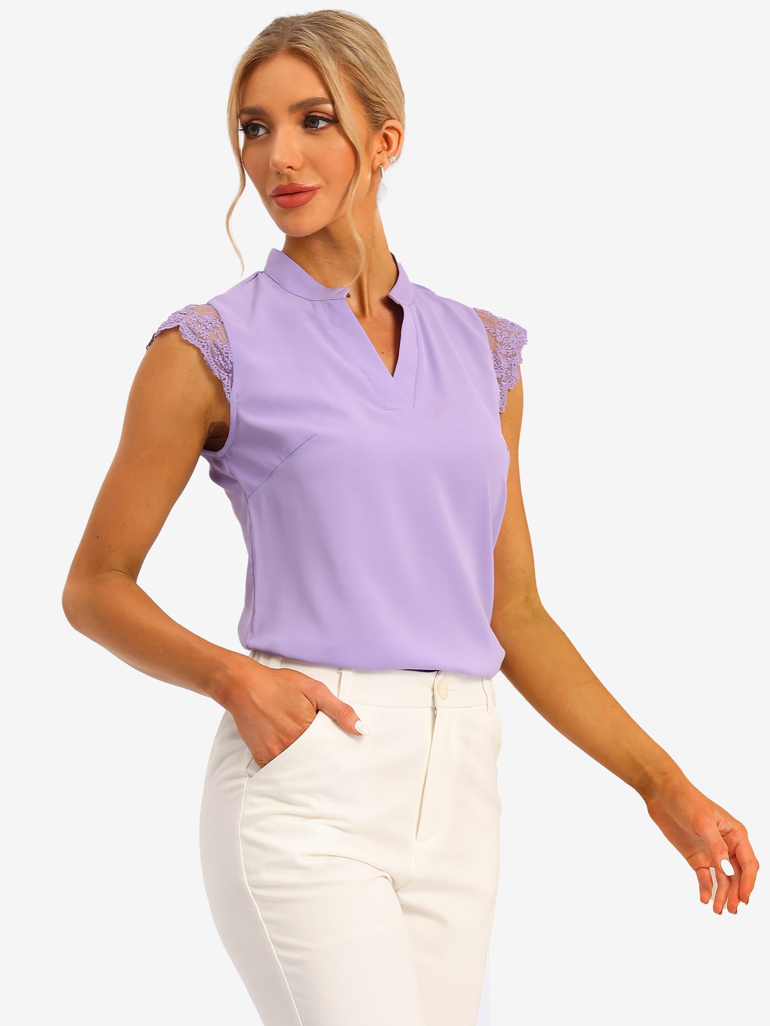 Work Top Office Lace Cap Sleeve Basic Shirt Blouse