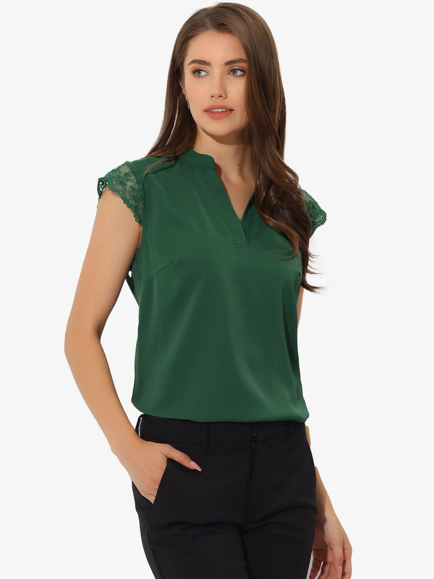 Work Top Office Lace Cap Sleeve Basic Shirt Blouse