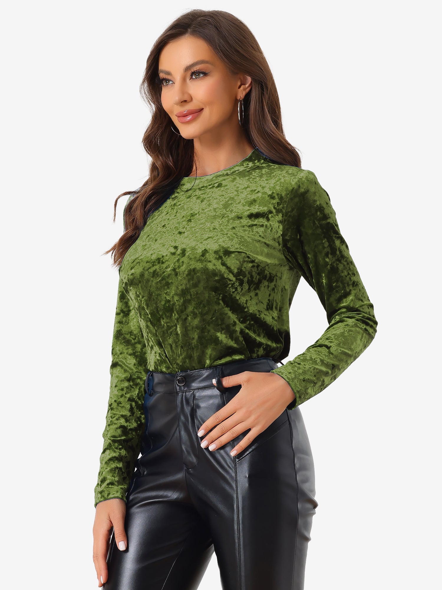 Casual Velvet Top Soft Vintage Crew Neck Long Sleeve T-Shirt