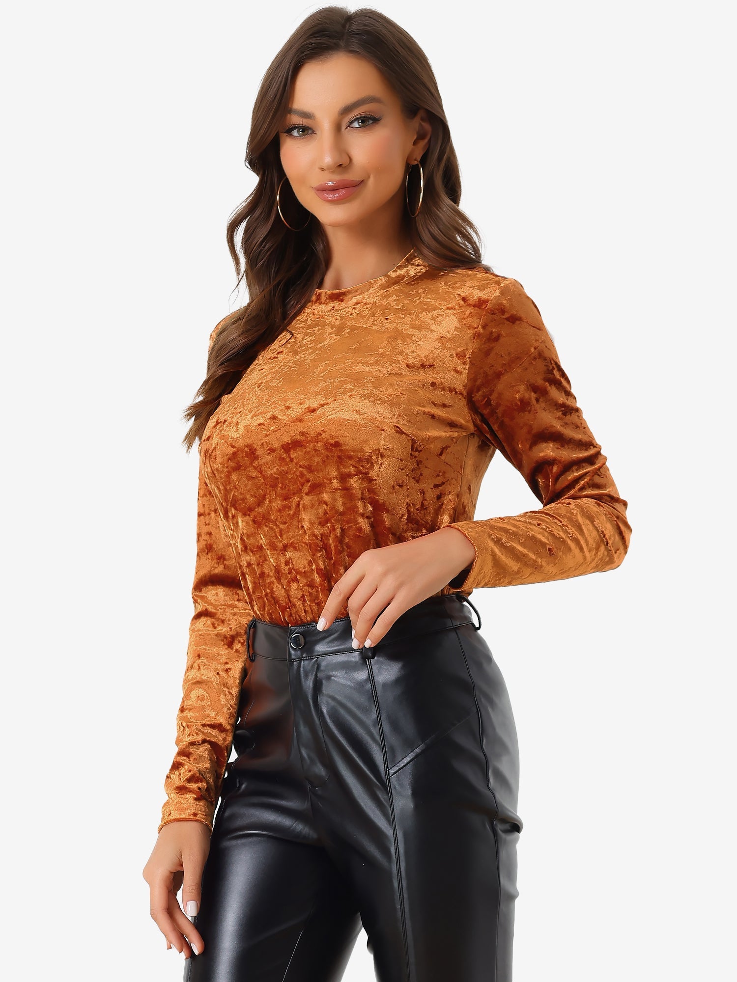 Casual Velvet Top Soft Vintage Crew Neck Long Sleeve T-Shirt