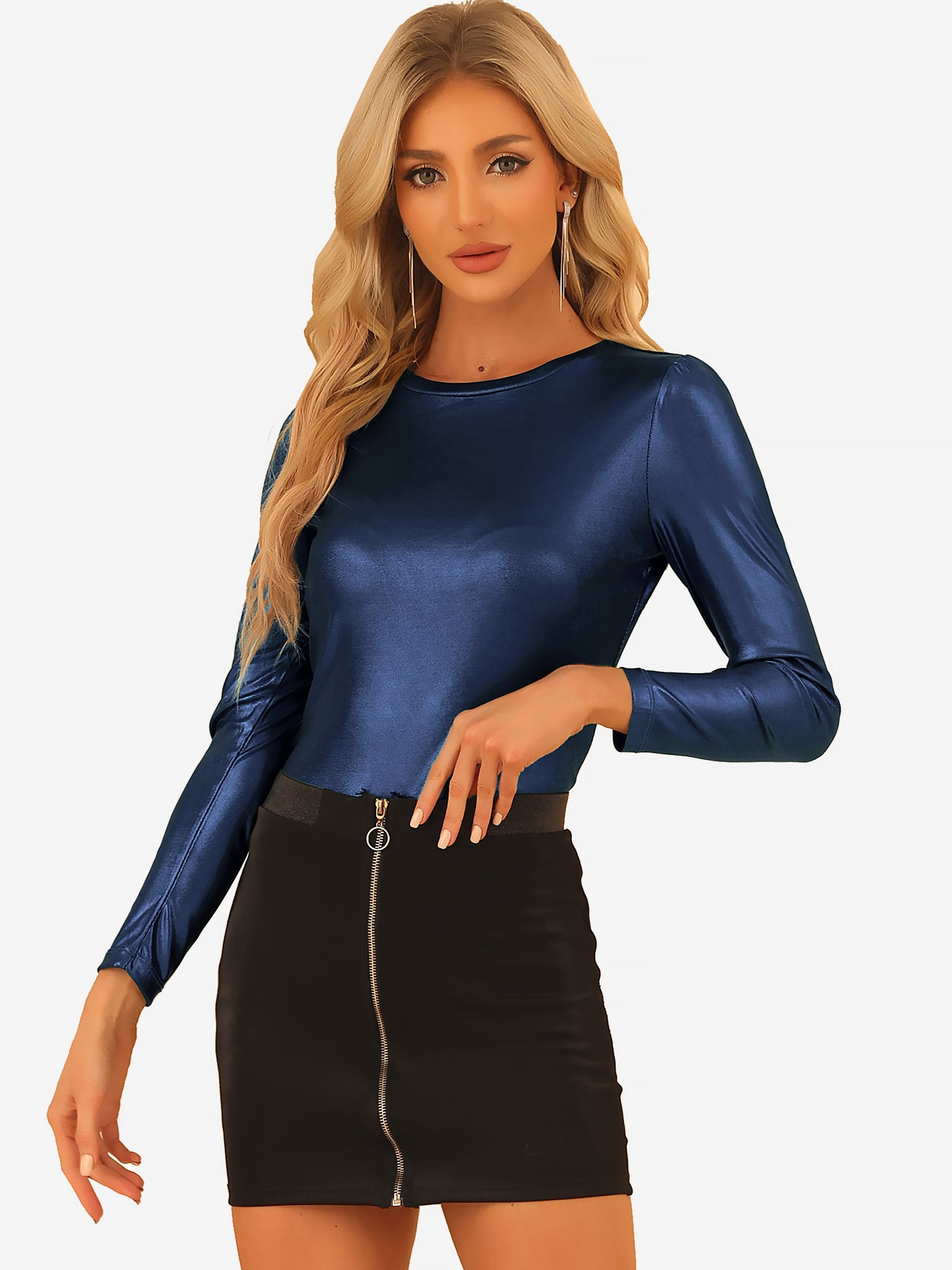 Metallic Glitter Shiny Long Sleeve Sparkly Party Blouse
