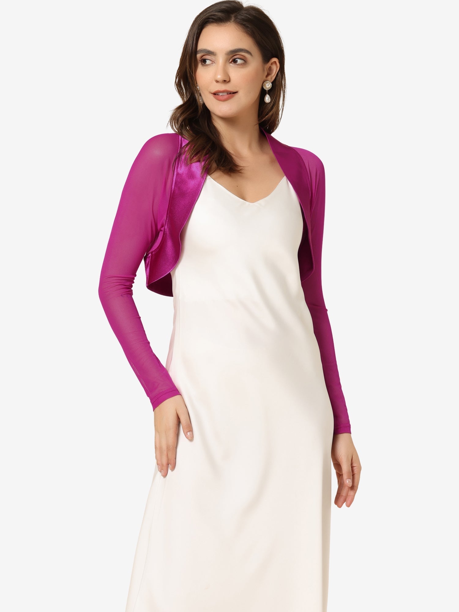 Satin Mesh Sheer Open Front Elegant Cropped Bolero Shrugs