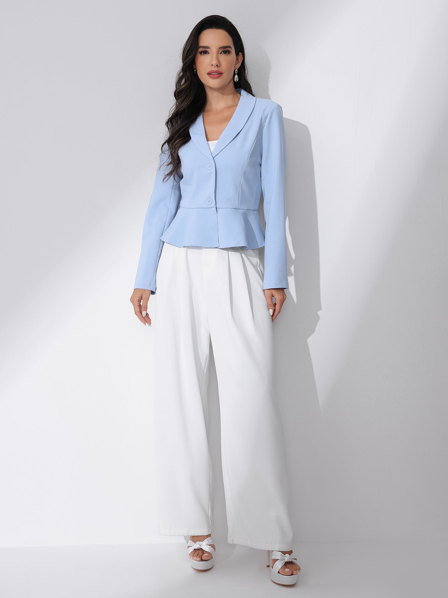 Vintage Lapel Long Sleeve Ruffle Hem Office Cropped Blazer