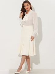 Side Zipper High Waist Elegant Flared A Line Midi Skirt