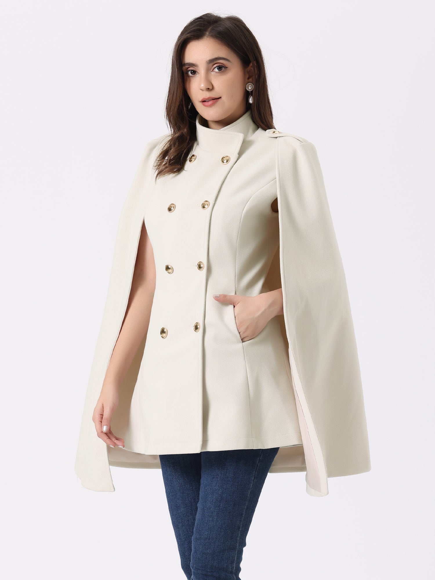 Winter Slit Sleeve Double Breasted Cloak Cape Coat