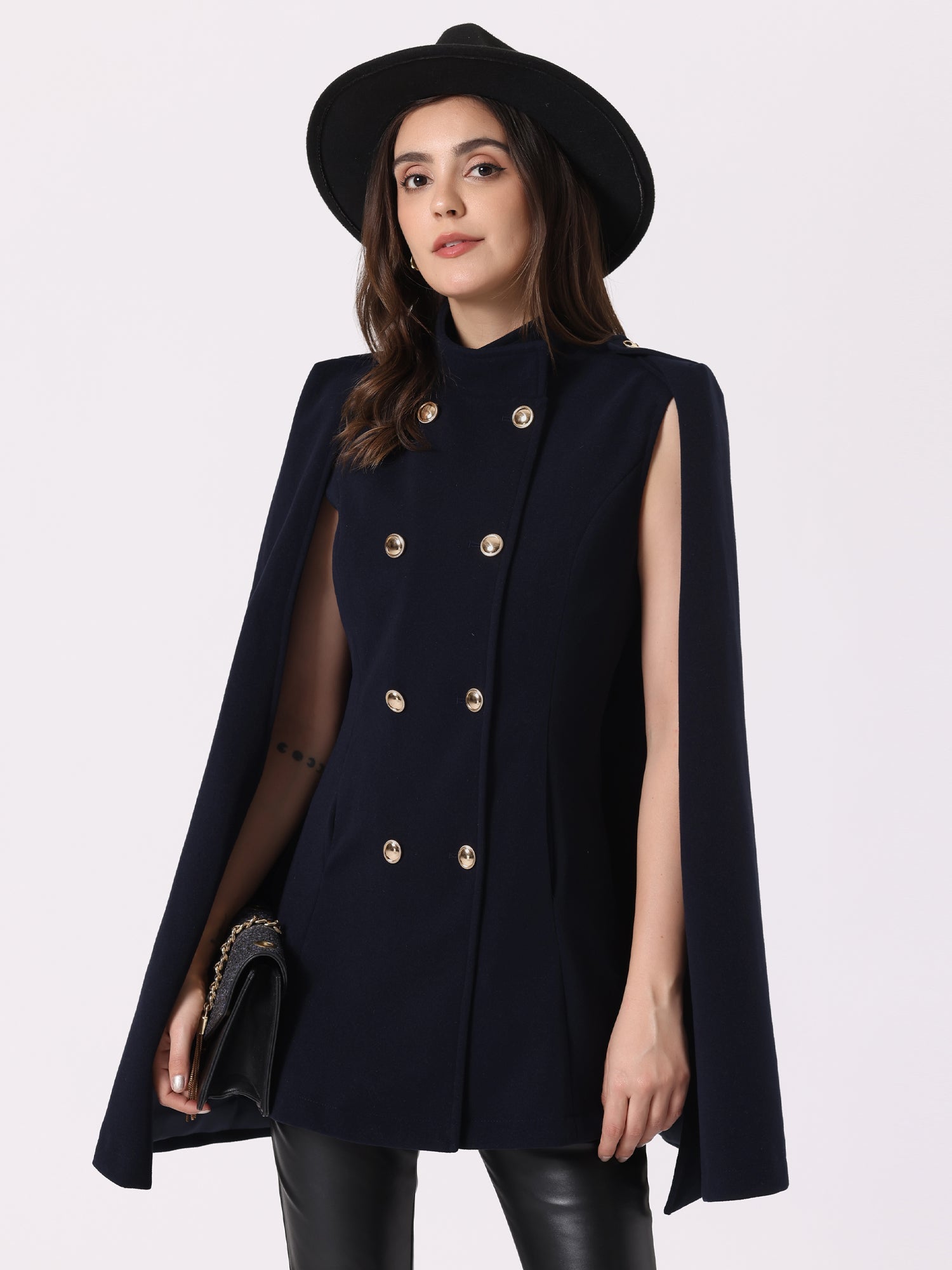 Winter Slit Sleeve Double Breasted Cloak Cape Coat