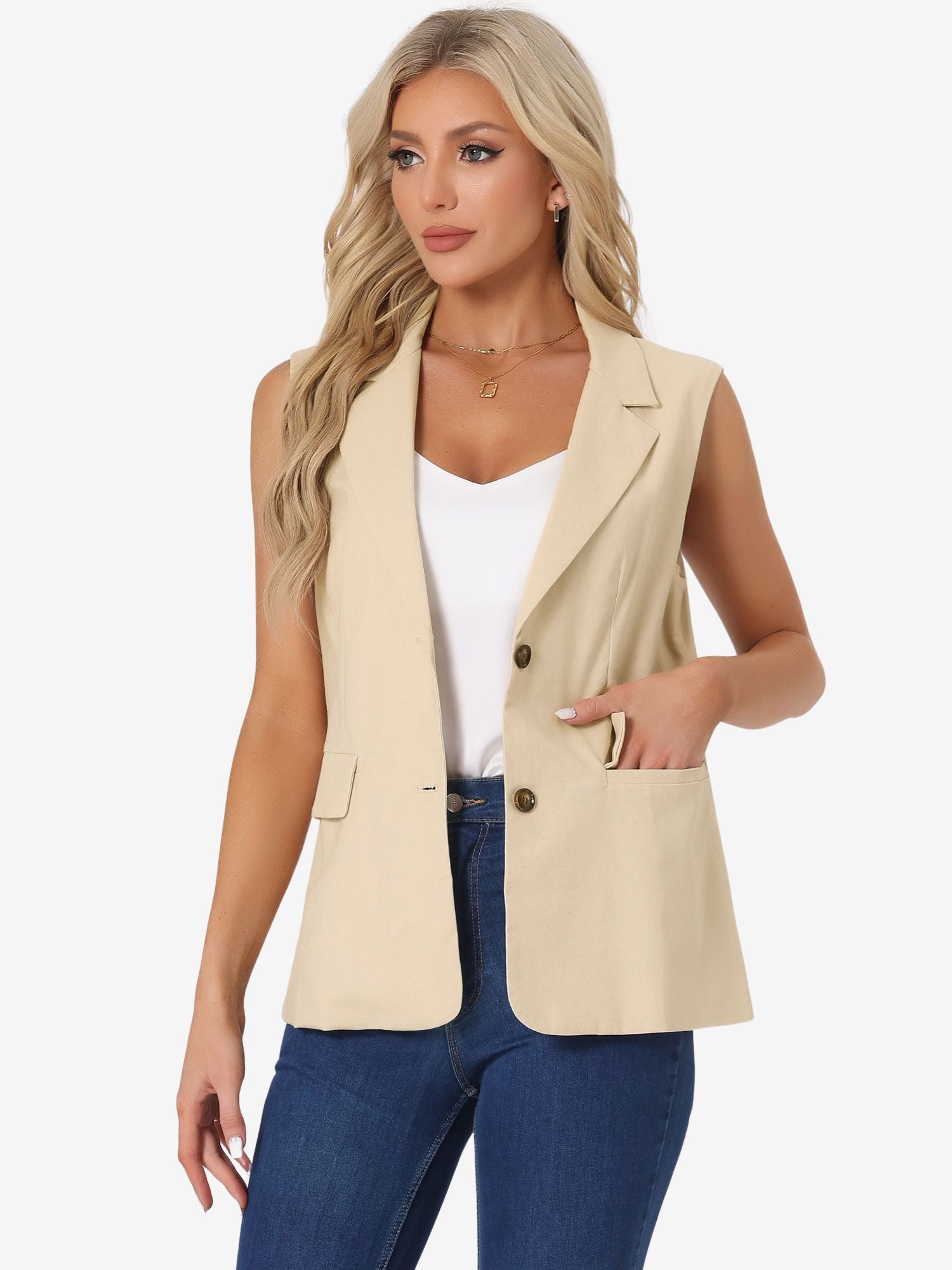 Sleeveless Business Casual Linen Work Office Vest