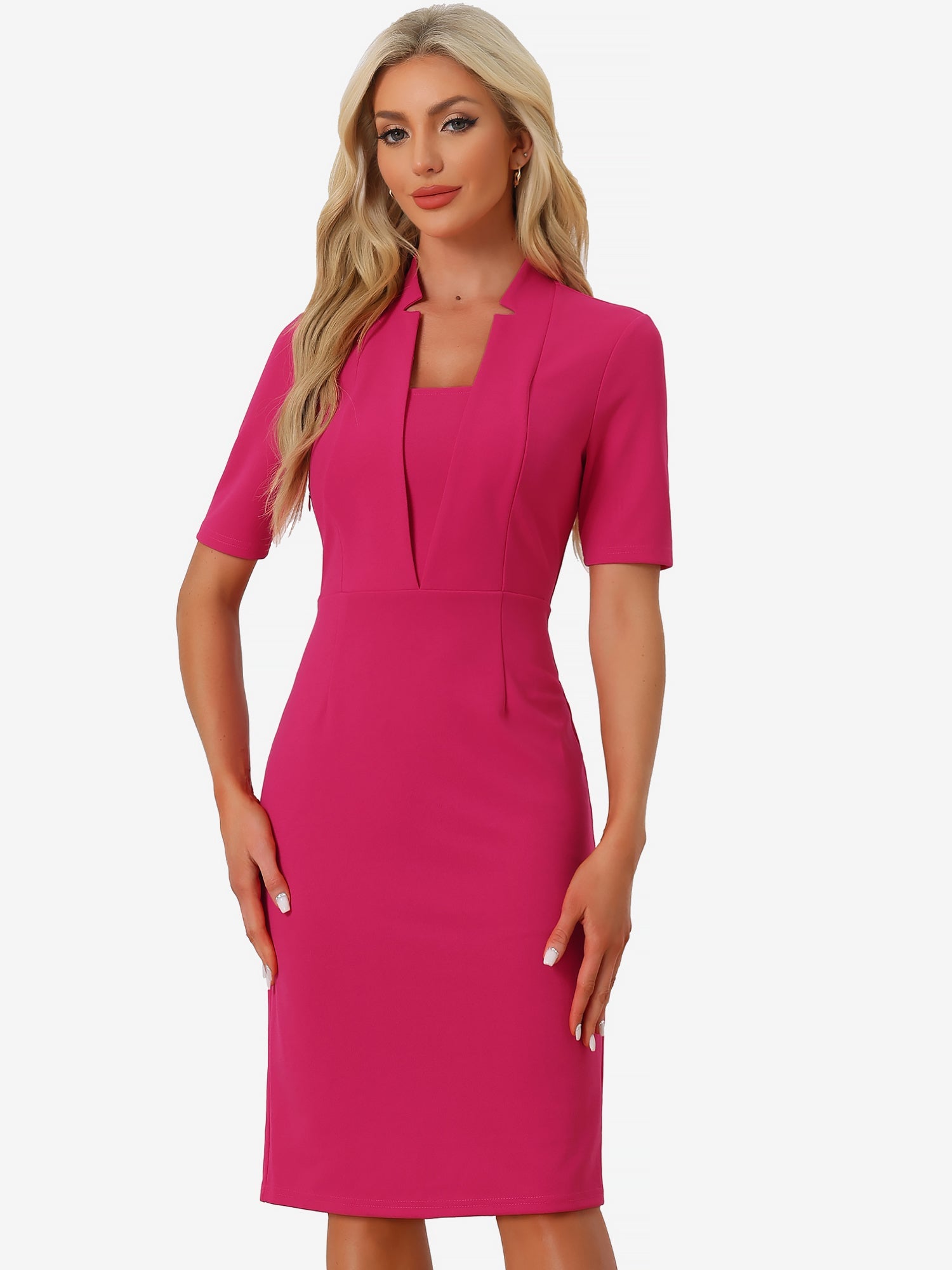 Formal Pencil V Neck Short Sleeve Office Bodycon Sheath Dress