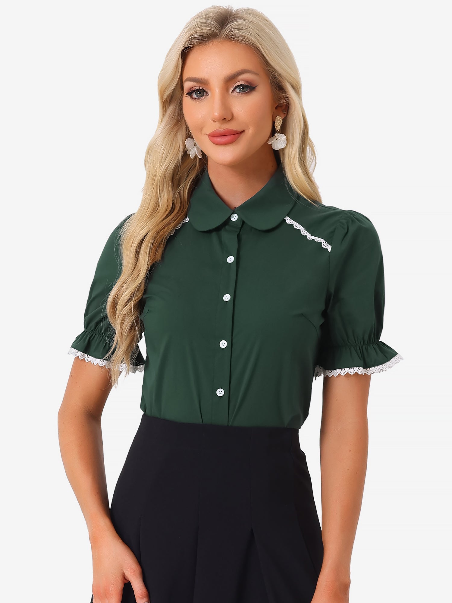 Vintage Peter Pan Collar Blouse Short Sleeve Button Down Shirt