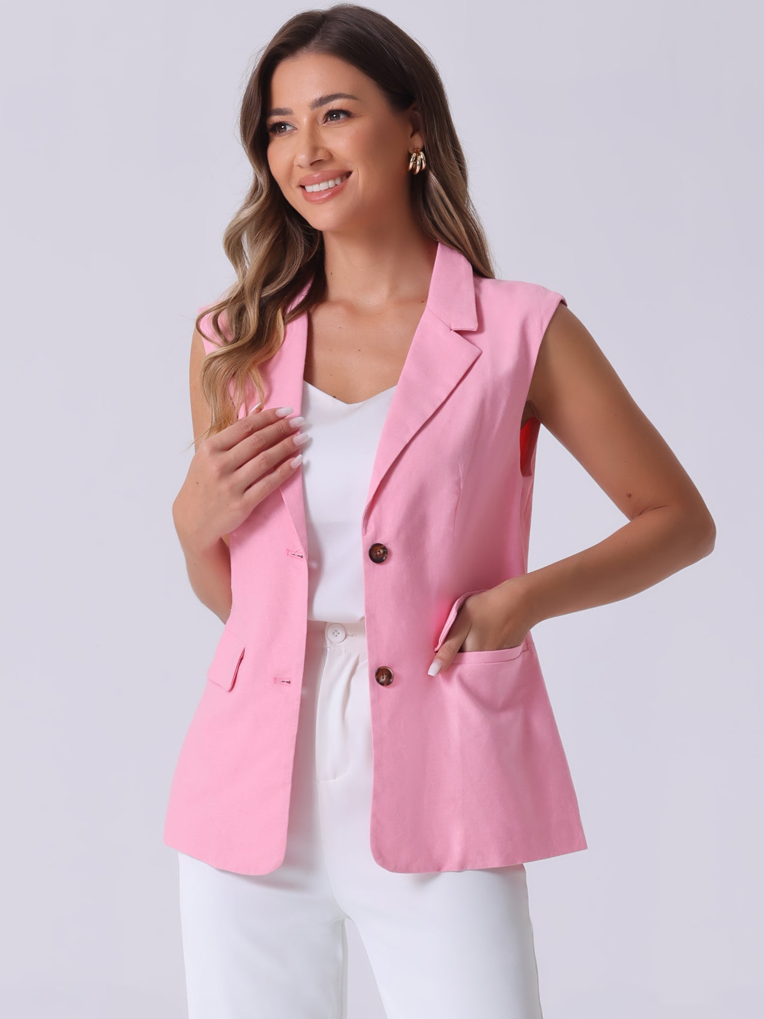 Sleeveless Business Casual Linen Work Office Vest