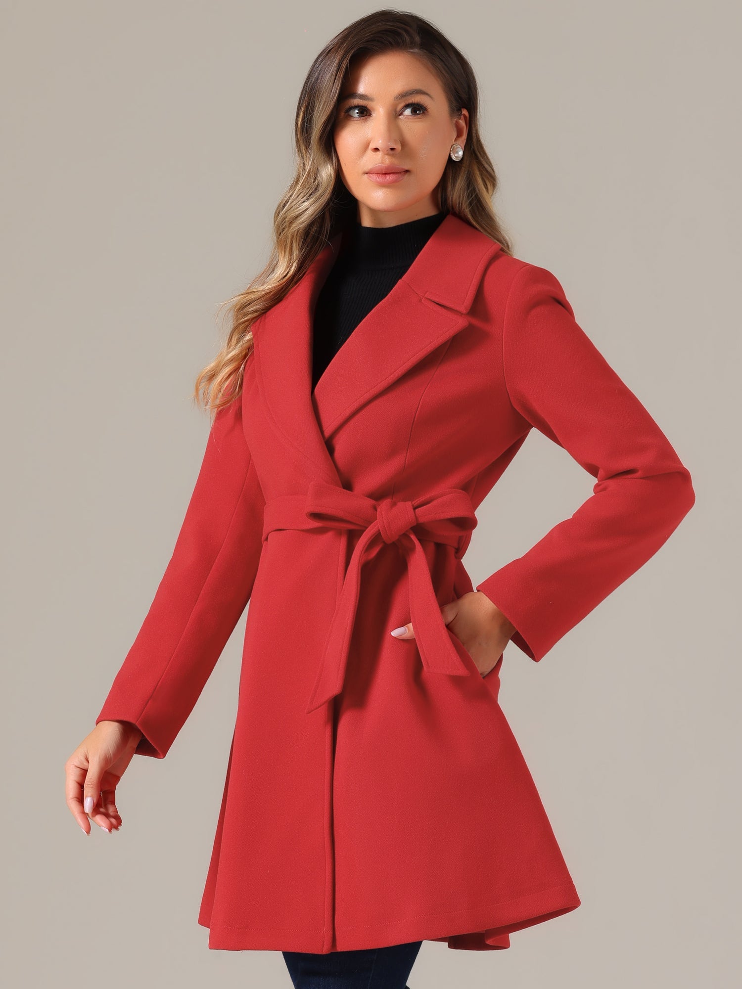 Elegant Overcoat Shawl Collar Single Winter Belted Long Coat