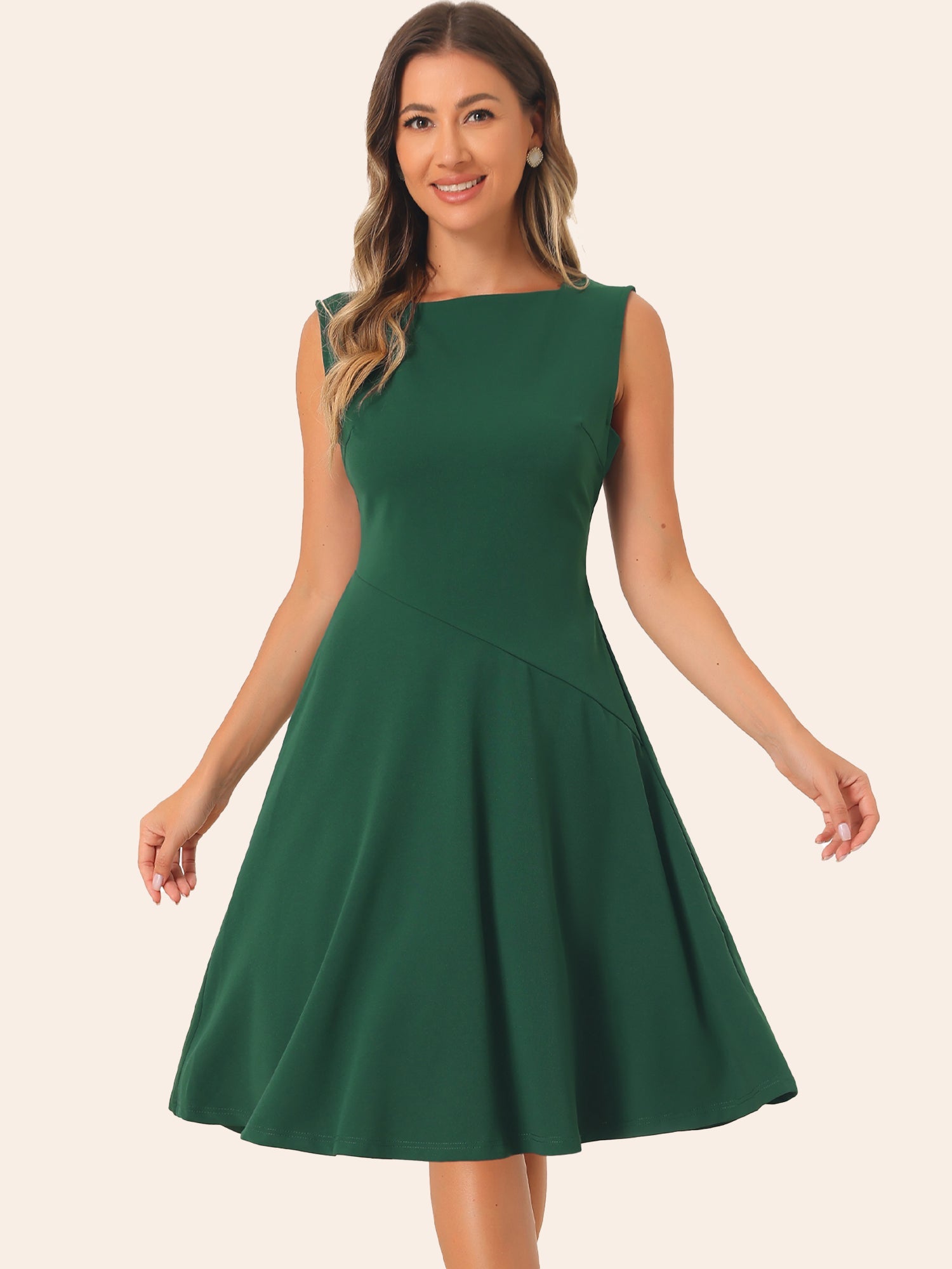 Square Neck Elegant Teacher Office Sleeveless Sheath Dress