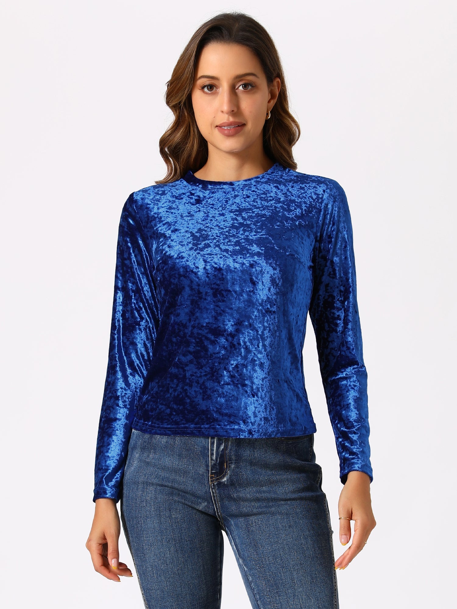 Casual Velvet Top Soft Vintage Crew Neck Long Sleeve T-Shirt