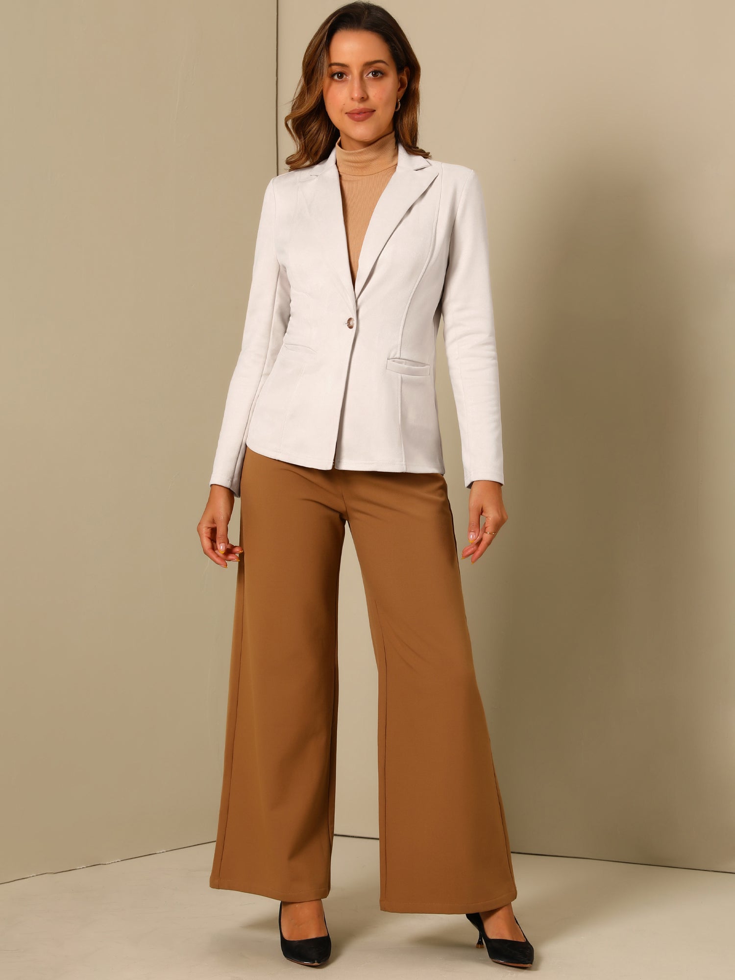 Faux Suede Lapel Collar Long Sleeve Casual Work Office Jacket