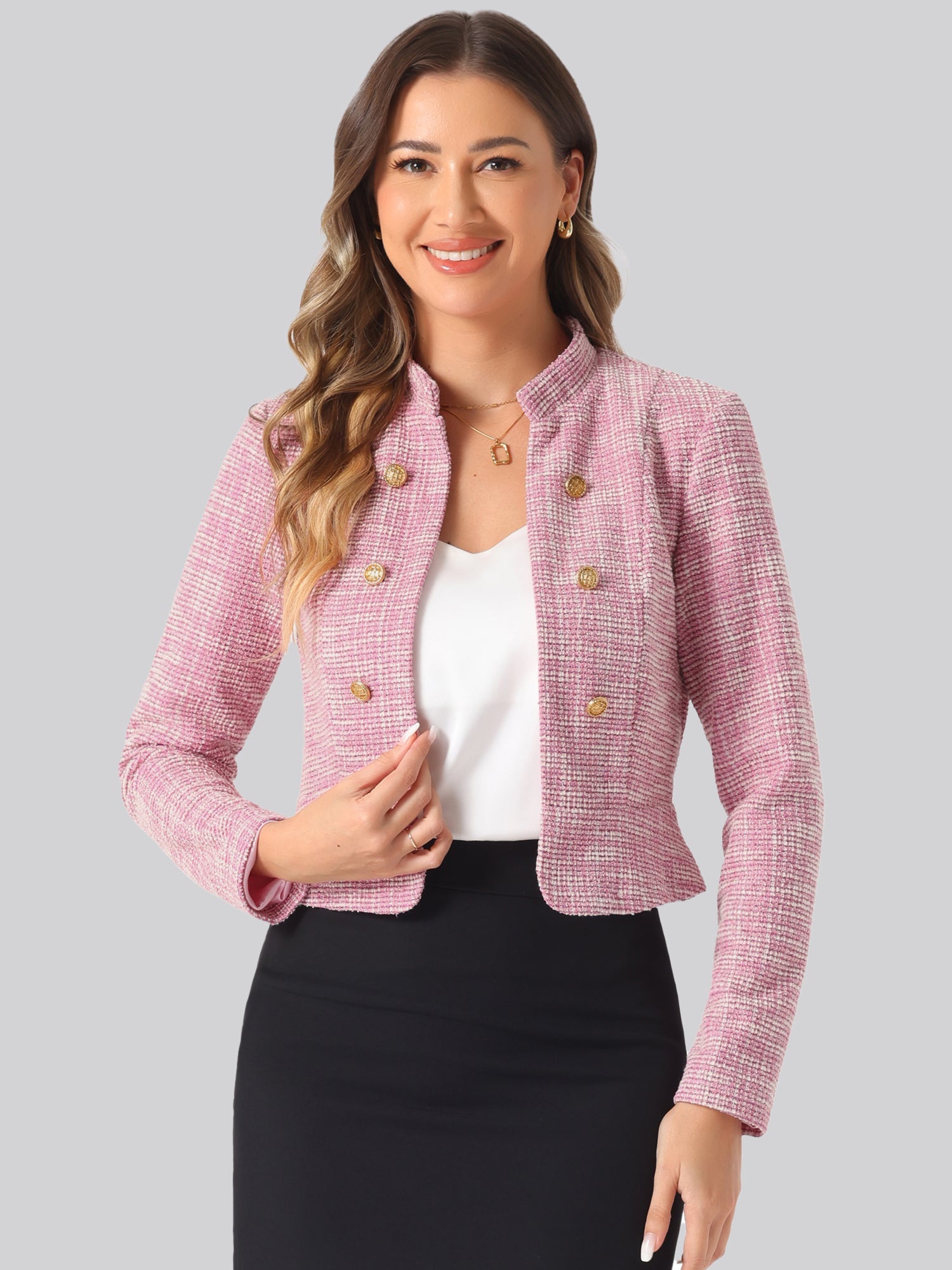 Vintage Tweed Plaid Slim Fit Work Office Cropped Jacket