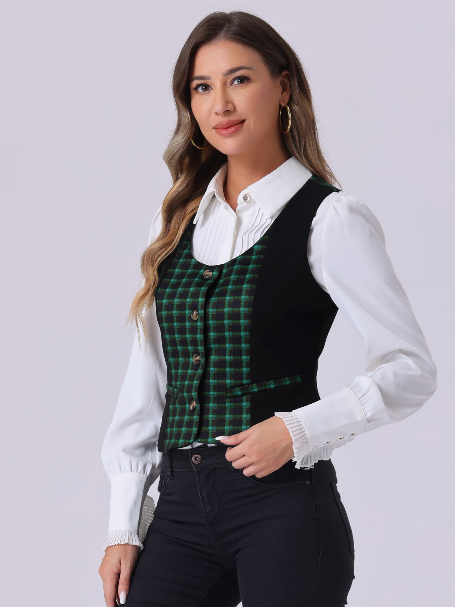 Vintage Waistcoat Vest Plaid Button Down Work Dressy Vests
