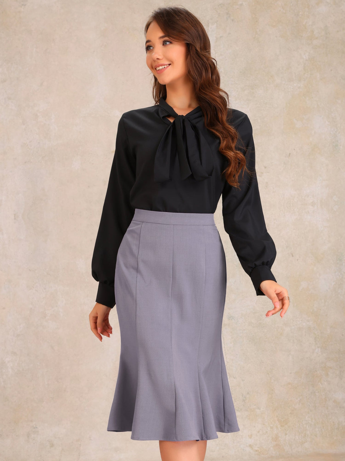 Ruffle Hem High Waist Business Pencil Midi Skirt