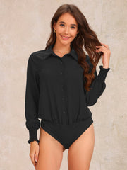 Long Sleeves Collared Business Dressy Leotard Shirt Bodysuit