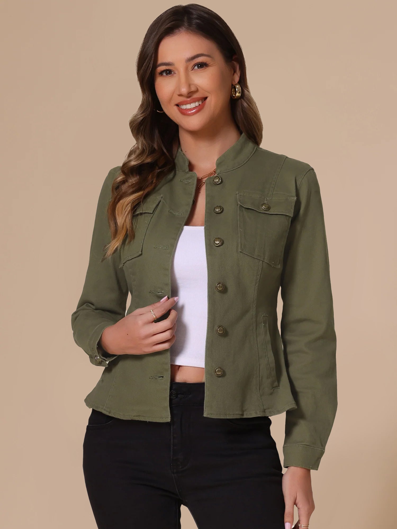 Casual Denim Classic Stand Collar Long Sleeve Jean Jacket