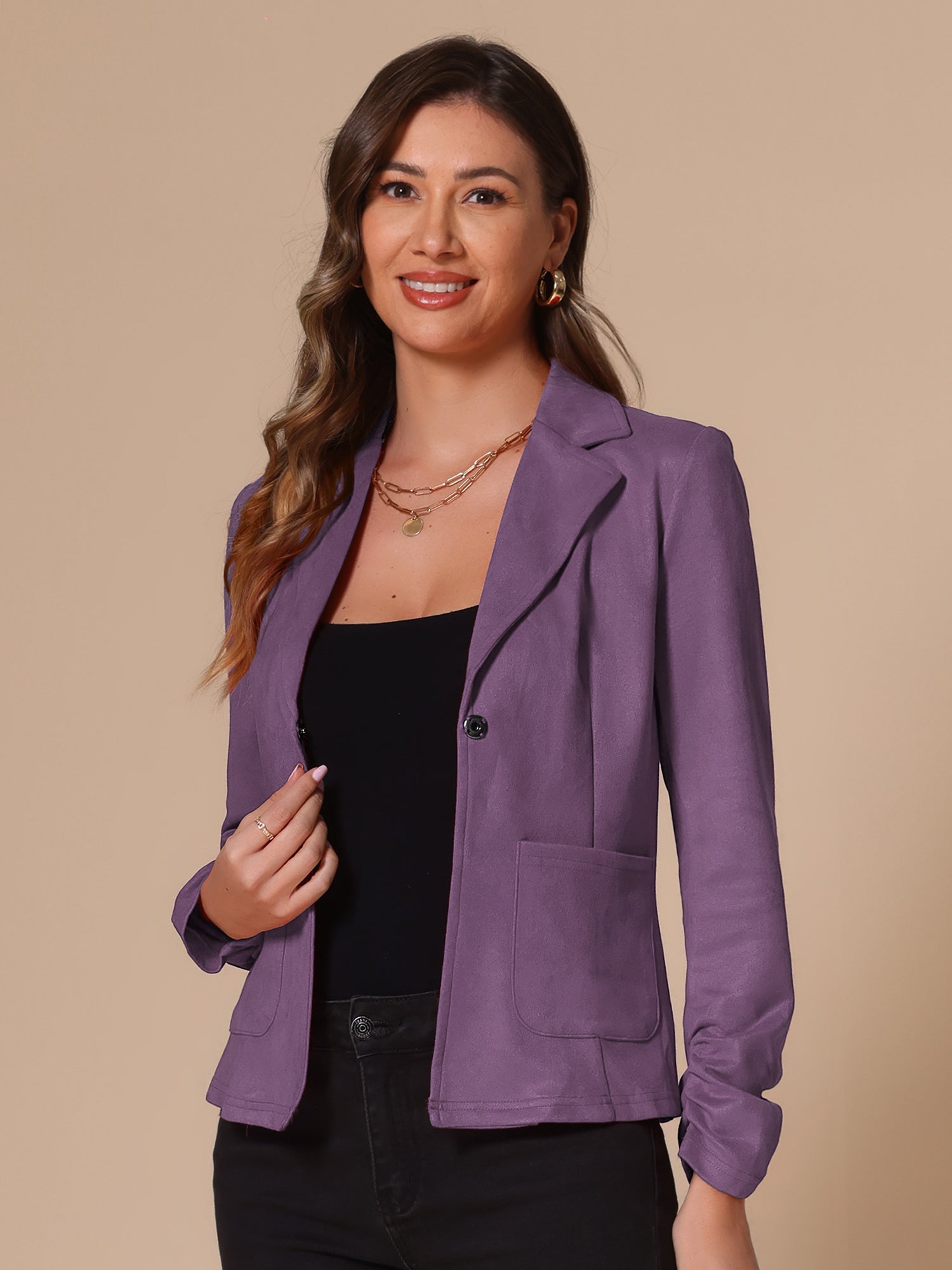 Long Sleeve Casual Open Front Drawstring Faux Suede Blazer