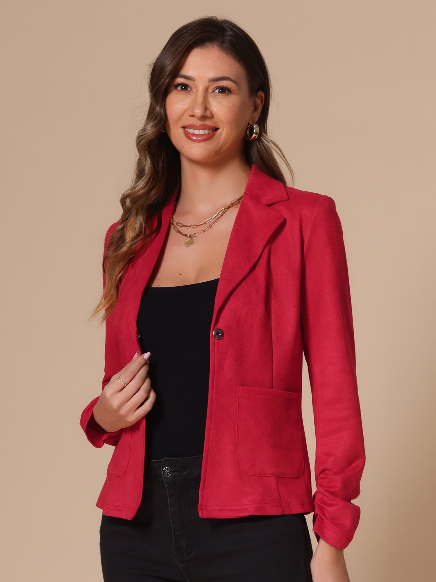 Long Sleeve Casual Open Front Drawstring Faux Suede Blazer