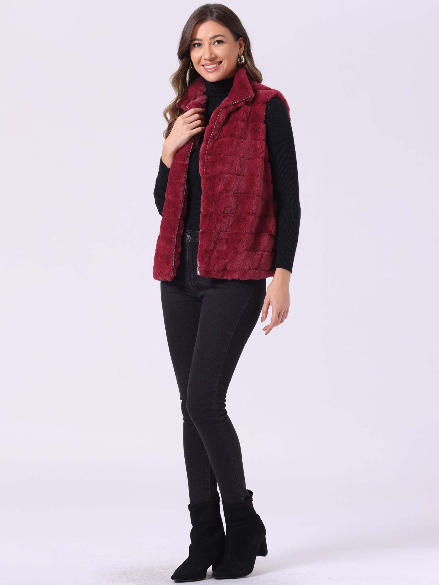 Fluffy Vest Jacket Stand Collar Sleeveless Faux Fur Coat