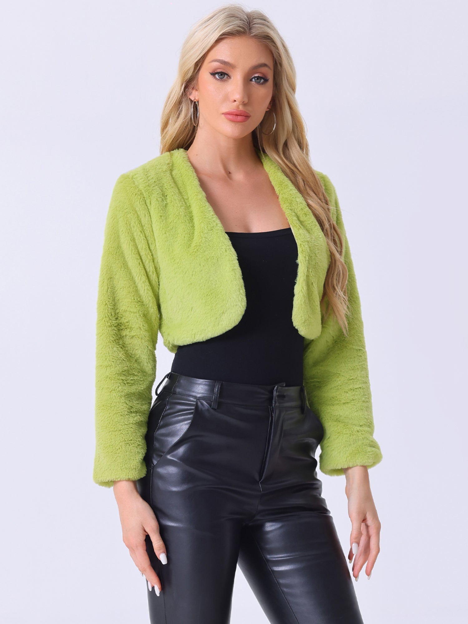 Evening Open Front Bolero Shrug Cropped Faux Fur Jacket