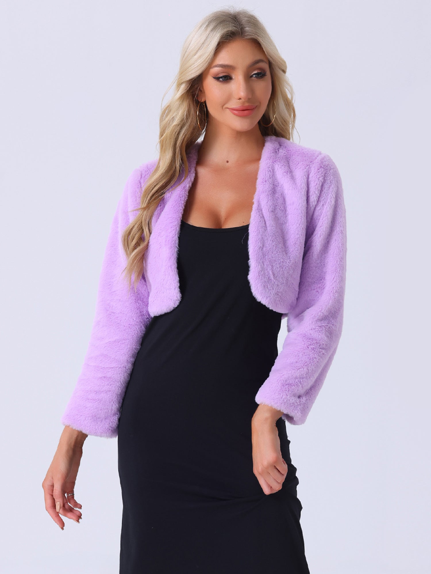 Evening Open Front Bolero Shrug Cropped Faux Fur Jacket