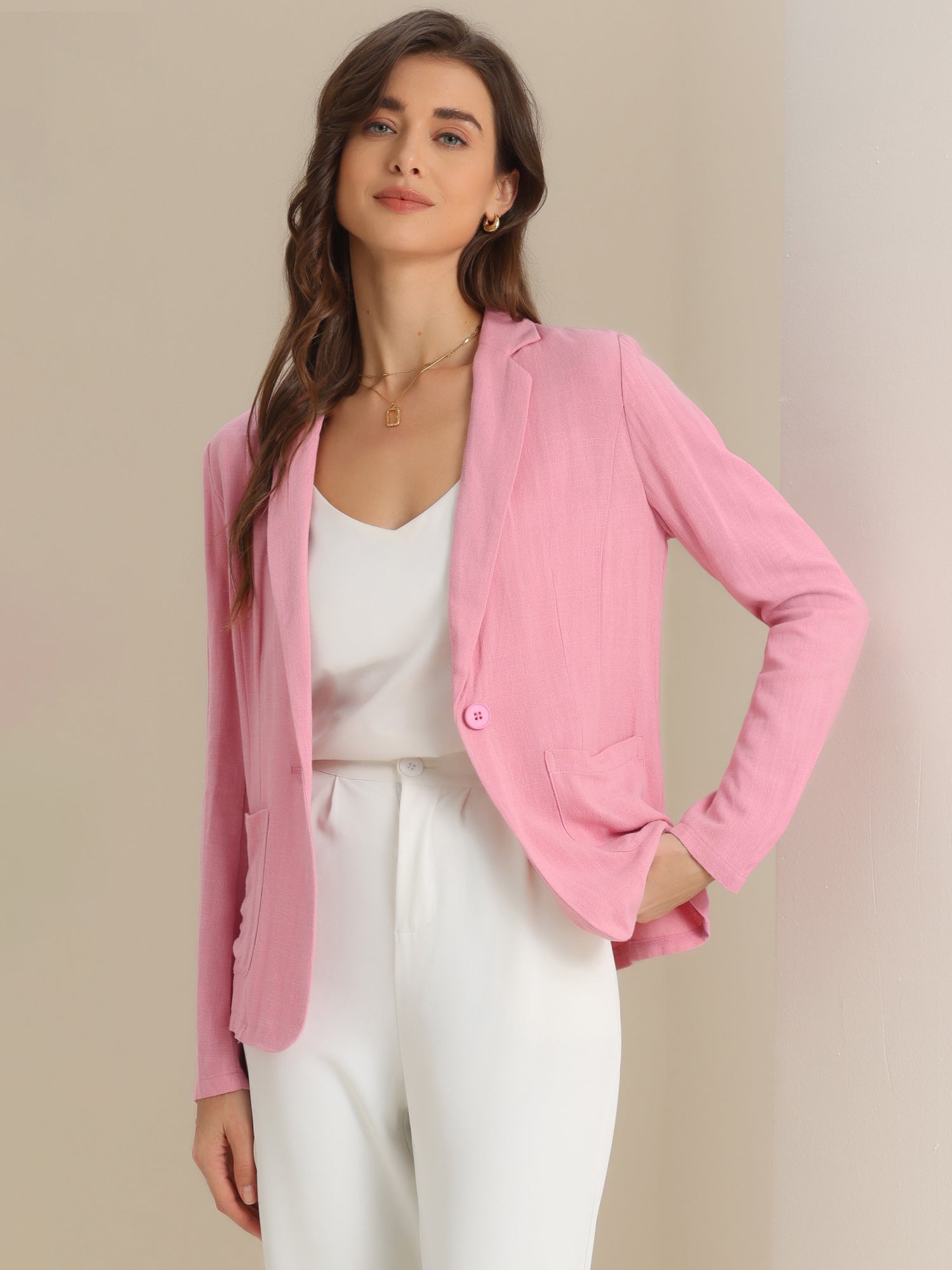 Notch Lapel One Button Casual Suit Linen Blazer