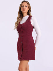 Corduroy Overall Scoop Neck Sleeveless Button Pinefore Dress