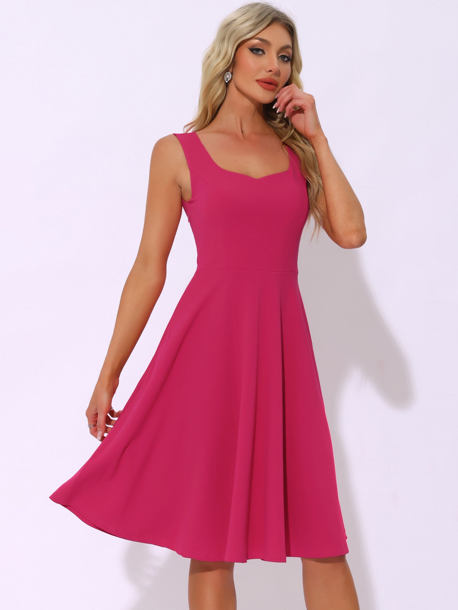 Sweetheart Neck Sleeveless A-Line Midi Swing Dress