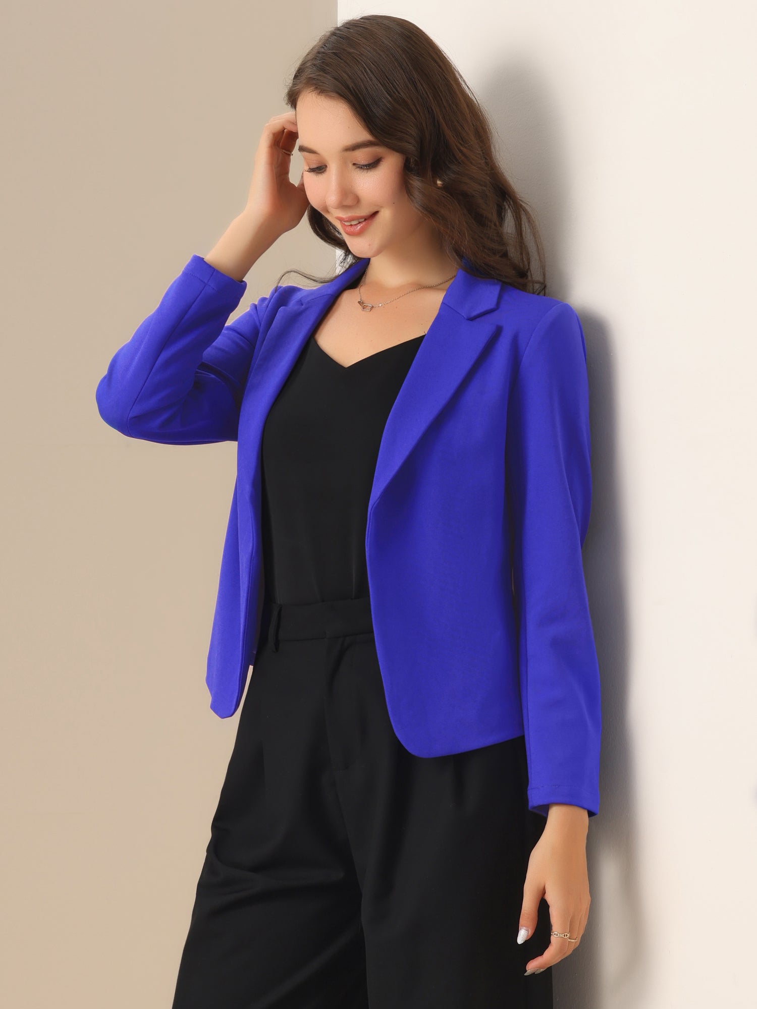 Business Blazer Open Front Office Casual Work Crop Suit Jacket