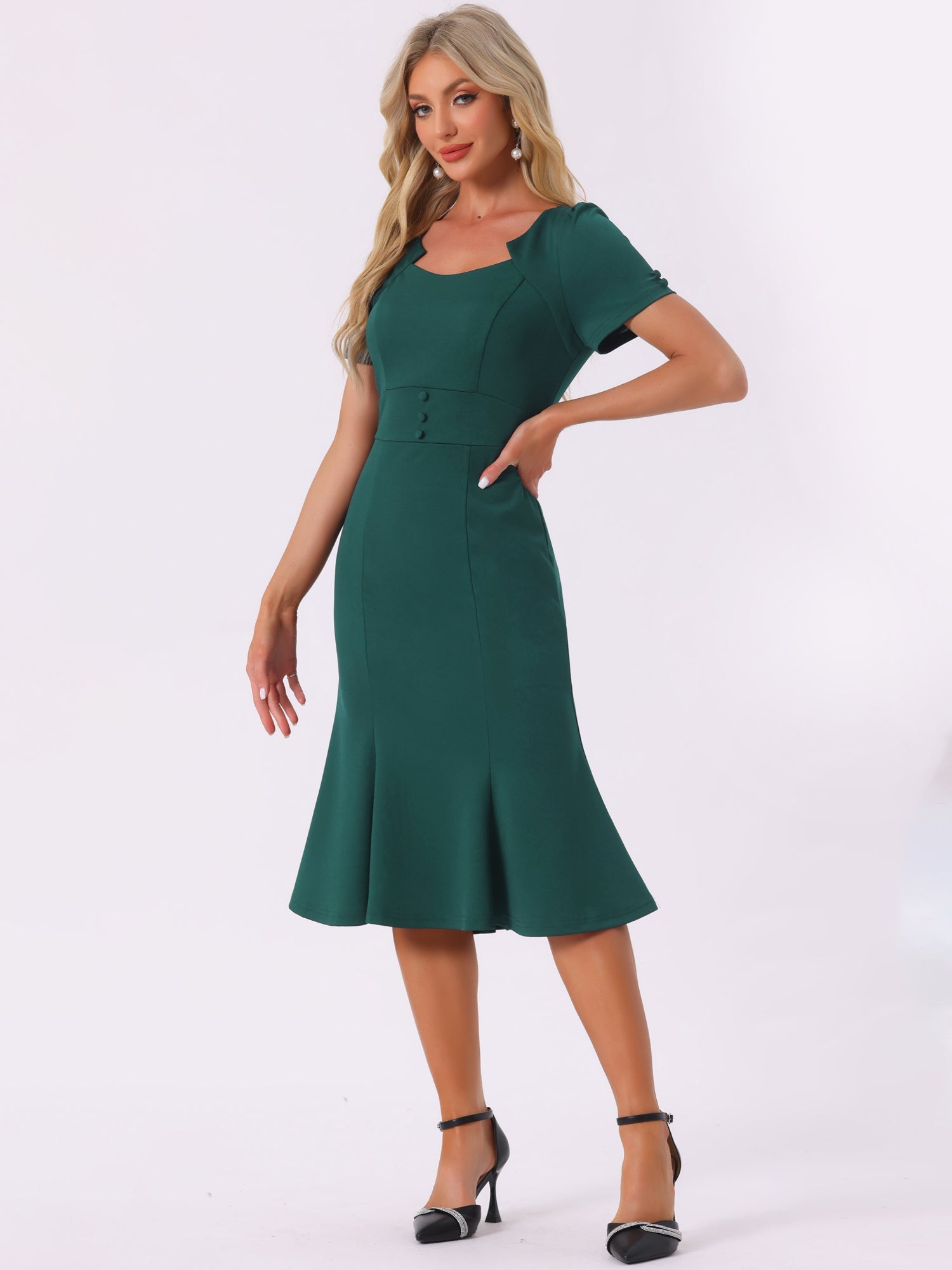 Vintage Work Cocktail Mermaid Sheath Fishtail Bodycon Midi Dress