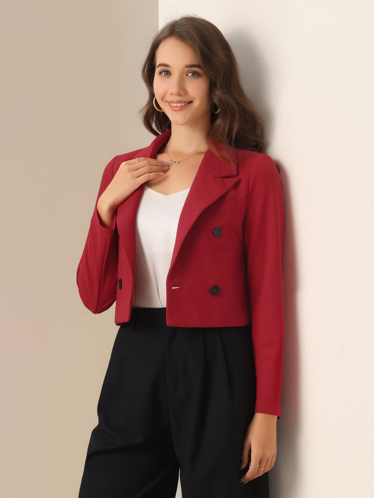 Notched Lapel Collar Casual Office Blazers Cropped Jacket