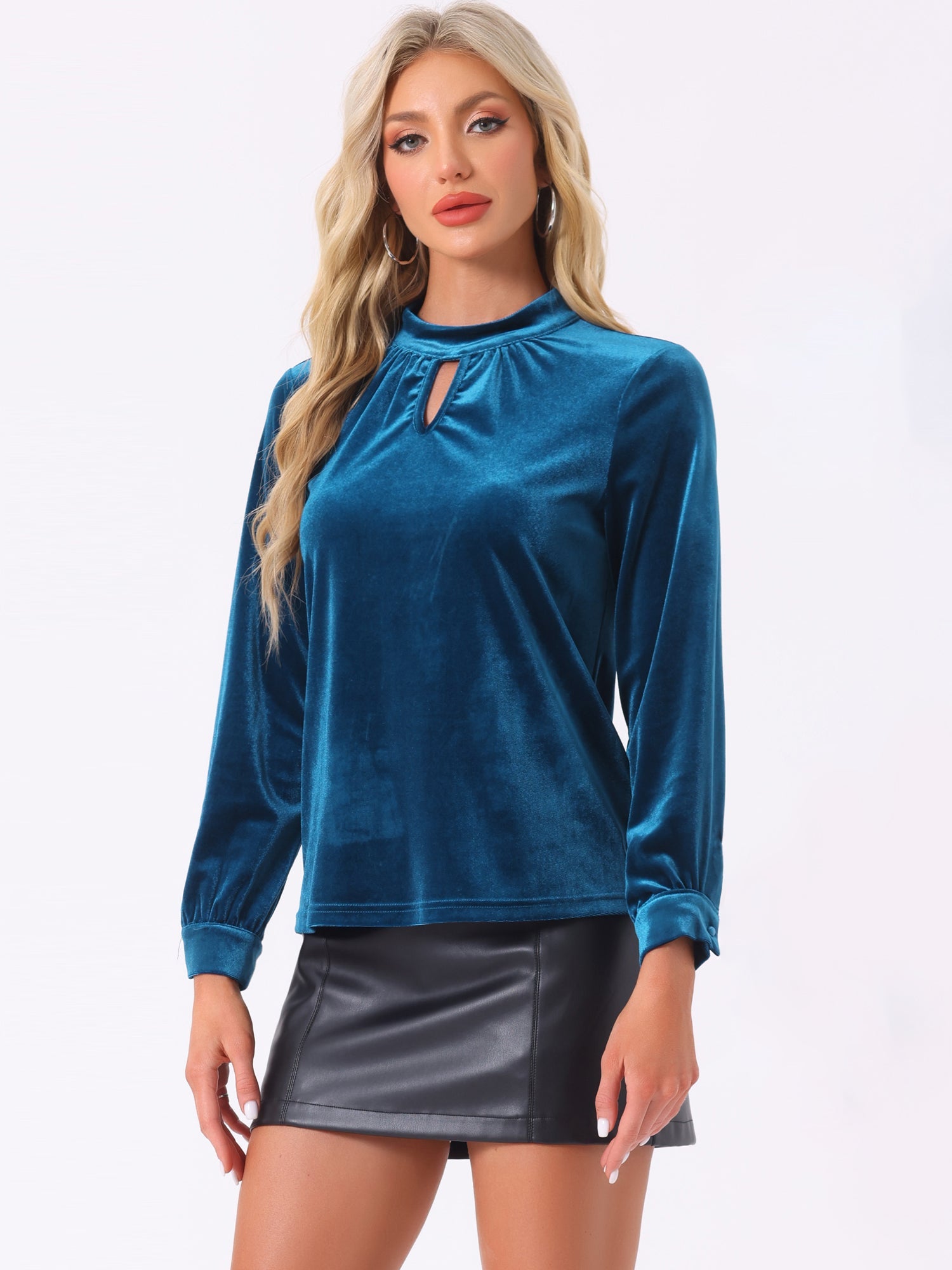 Velvet Long Sleeve Keyhole Elegant Casual Blouse