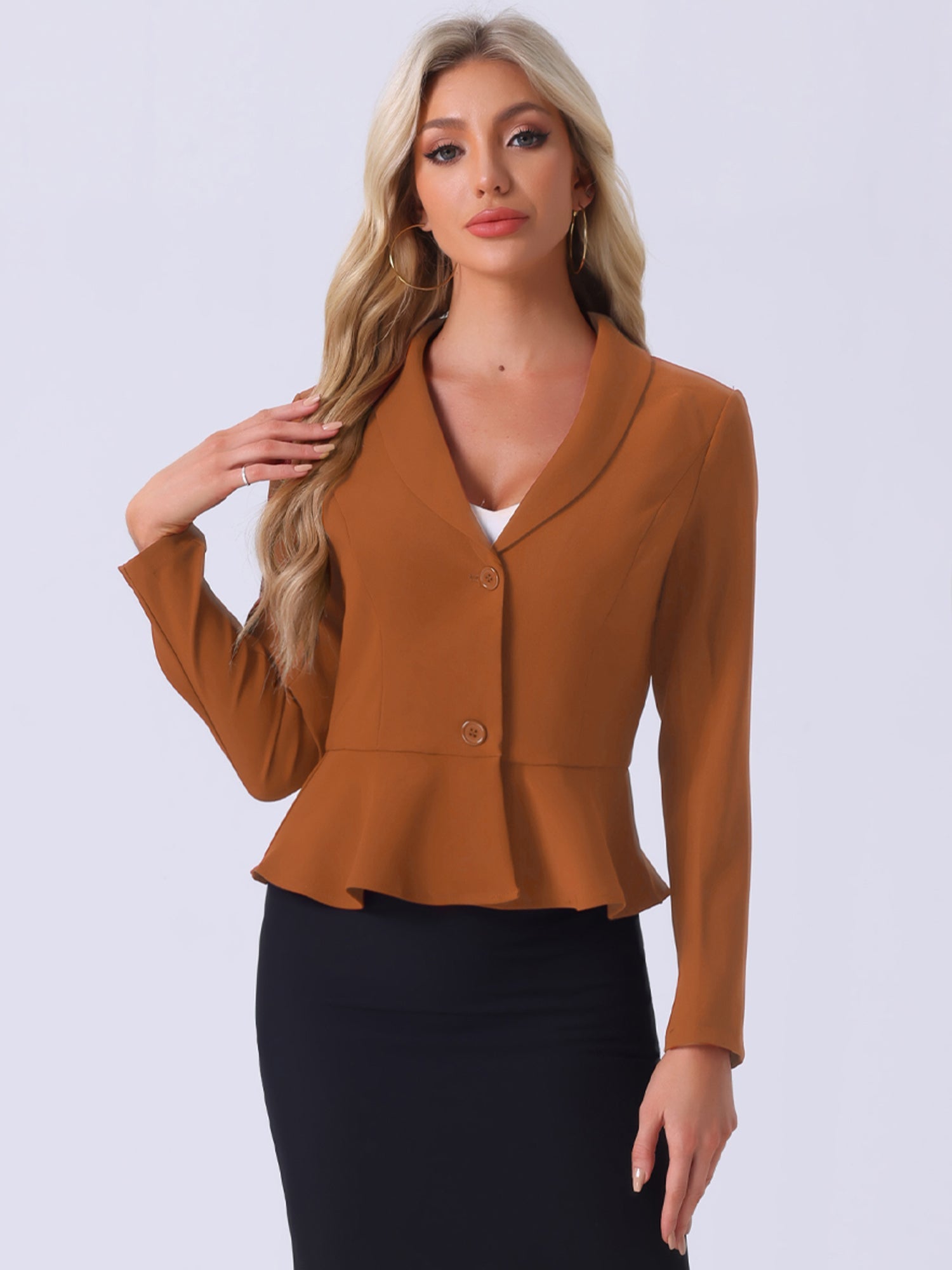 Vintage Lapel Long Sleeve Ruffle Hem Office Cropped Blazer