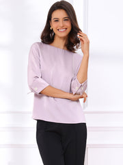 Dressy Casual Boat Neck 3/4 Sleeve Work Satin Blouse