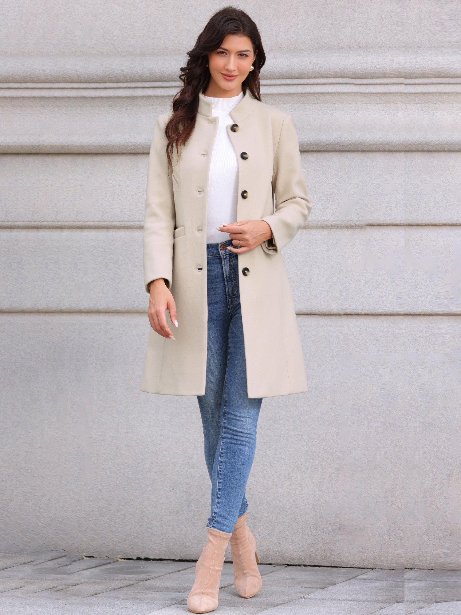 Stand Collar Single Breasted Mid-Long Overcoat