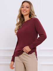 Long Sleeve Crew Neck Ribbed Knit Pullover Sweater