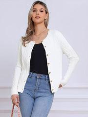 Crew Neck Button Down Long Sleeve Casual Knit Sweater Cardigan