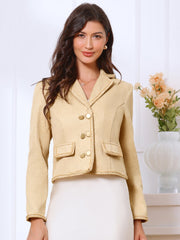 Notched Lapel Long Sleeve Dressy Casual Tweed Jacket